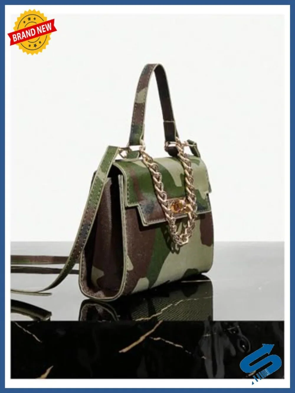 Camouflage Flap Satchel with Chain Strap